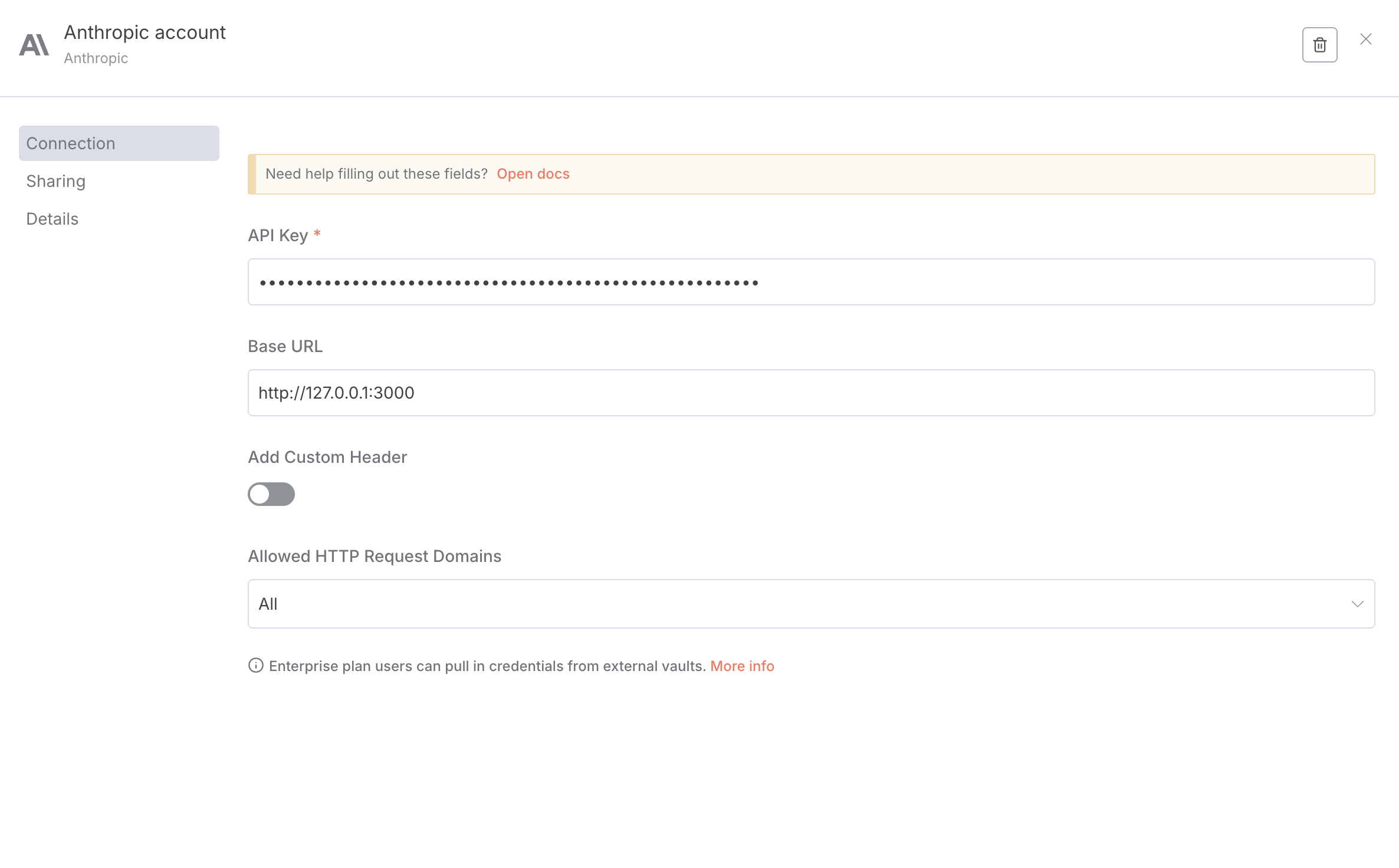 n8n Anthropic credential configuration